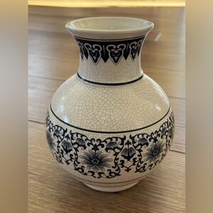 Vintage K’s Collection Crackle Cream and Blue Vase